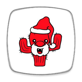 Cactus Santa Claus Face Christmas Cacti - Square fridge magnet - white - Front