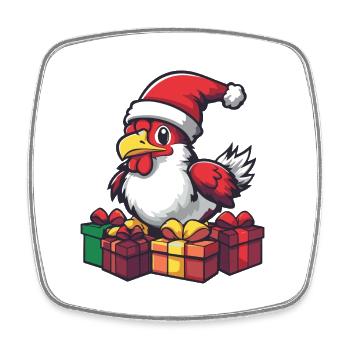 Coq Cadeaux de Noël - Magnet carré - blanc - Devant