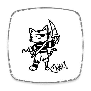 Piraten Katze - Viereckiger Kühlschrankmagnet - Weiß - Vorne