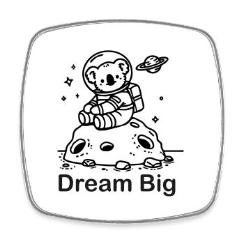 Astronaut Coala sitzt auf einem Meteoriten - Dream Big - Viereckiger Kühlschrankmagnet - Weiß - Vorne