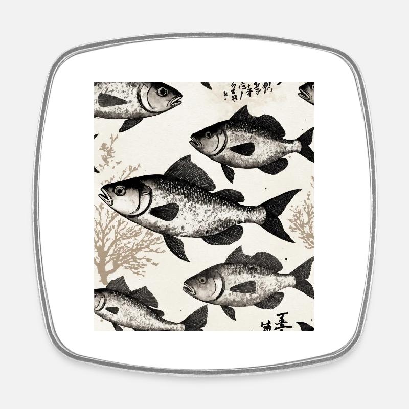 Japanese Style Fish Drawing - Square fridge magnet - white