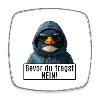 drôle de dicton avec le pingouin Becor tu demandes non - Magnet carré - blanc - Devant