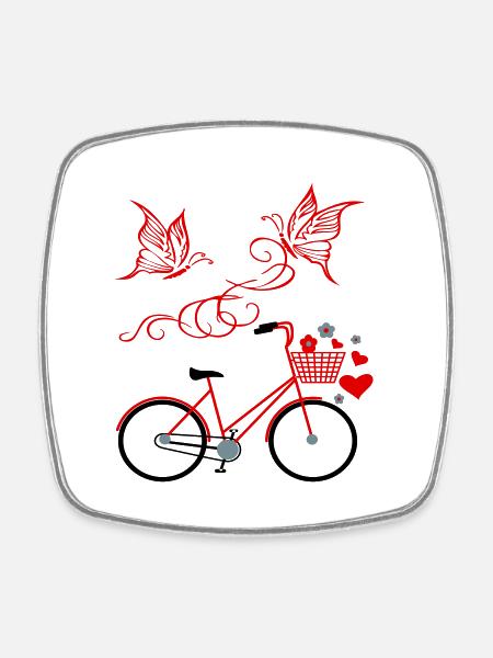 Fahrrad, Schmetterlinge - Viereckiger Kühlschrankmagnet - Weiß