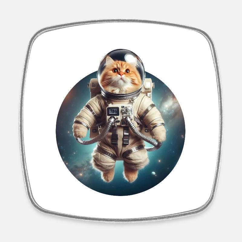 Space Cat - Square fridge magnet - white