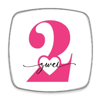 Digit Two 2 with Heart - Square fridge magnet - white - Front