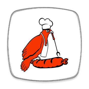 Bird grilling sausage grilling delicious eating sausages - Square fridge magnet - white - Front