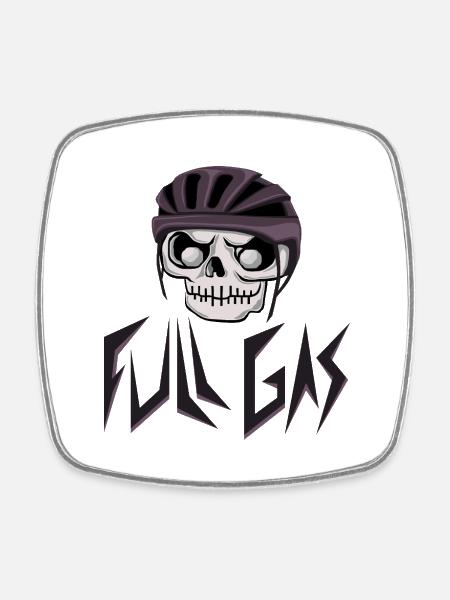 Skull Bike "Full Gas" – Radfahrer & Mountainbike - Viereckiger Kühlschrankmagnet - Weiß