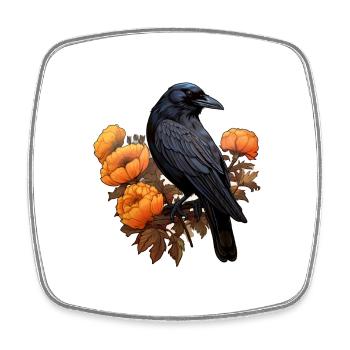 Krähe auf Blumenbusch Halloween Herbst - Viereckiger Kühlschrankmagnet - Weiß - Vorne