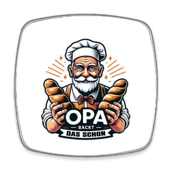Opa backt das schon - Bäcker mit Broten - Viereckiger Kühlschrankmagnet - Weiß - Vorne