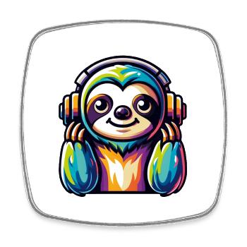 Funny sloth with headphones - Square fridge magnet - white - Front