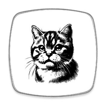 Cute cat portrait in black and white - Square fridge magnet - white - Front