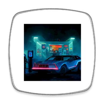 DeLorean sation service of the future Japanese style - Square fridge magnet - white - Front