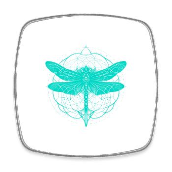 Libelle mit Ornament türkis - Heilige Geometrie - Viereckiger Kühlschrankmagnet - Weiß - Vorne
