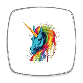 Buntes Einhorn mit Regenbogen Mähne - Viereckiger Kühlschrankmagnet - Weiß - Vorne