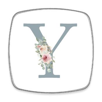 Y| Monogram | Eucalyptus Pastel Flower Blue - Square fridge magnet - white - Front