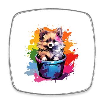 Zwergspitz Niedlicher Pomeranian Hund Farbeimer - Viereckiger Kühlschrankmagnet - Weiß - Vorne