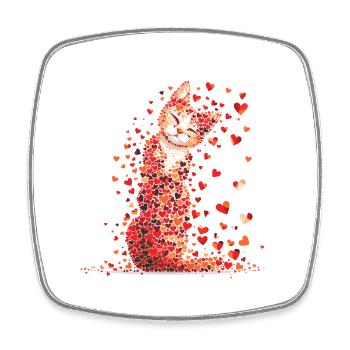 Katze Liebe Valentinstag Katze mit roten Herzen - Viereckiger Kühlschrankmagnet - Weiß - Vorne