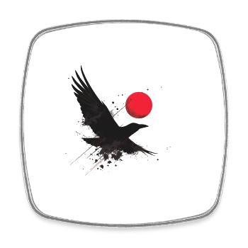 Oiseau Noir Rouge Soleil Silhouette Art Minimaliste - Magnet carré - blanc - Devant