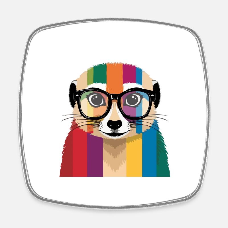 Erdmännchen Brille Bunt Cool - Viereckiger Kühlschrankmagnet - Weiß