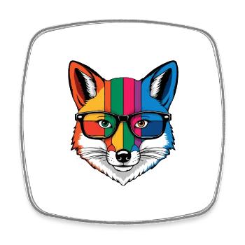 renard dessin animé cool coloré avec des lunettes - Magnet carré - blanc - Devant