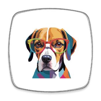 Beagle Dog Cool mit Brille - Viereckiger Kühlschrankmagnet - Weiß - Vorne