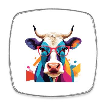 Cow Cool mit Brille Cool - Viereckiger Kühlschrankmagnet - Weiß - Vorne