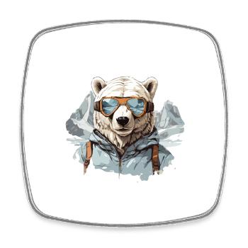 Polar bear Cool with ski goggles in Bergen - Square fridge magnet - white - Front