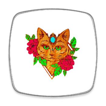 cat and flowers - Square fridge magnet - white - Front