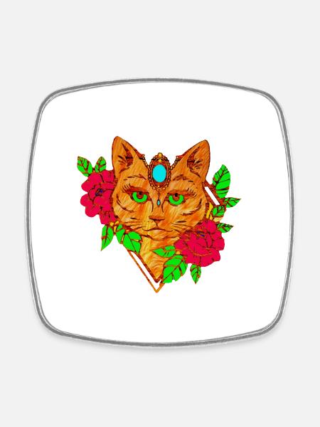 chat et fleurs - Magnet carré - blanc