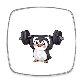 Penguin Dumbbell Workout Strong - Square fridge magnet - white - Front