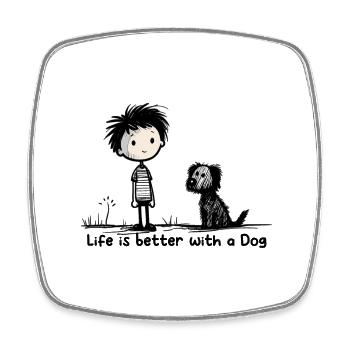 life is better with a dog - Viereckiger Kühlschrankmagnet - Weiß - Vorne