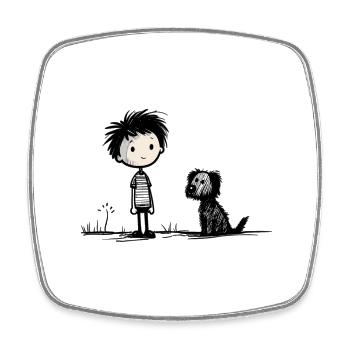 Boy with dog - Square fridge magnet - white - Front