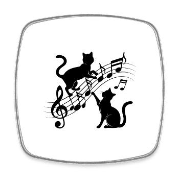 Black cats pattern playing with musical note - Square fridge magnet - white - Front