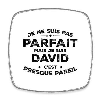 David A name, an attitude Humour David - Square fridge magnet - white - Front