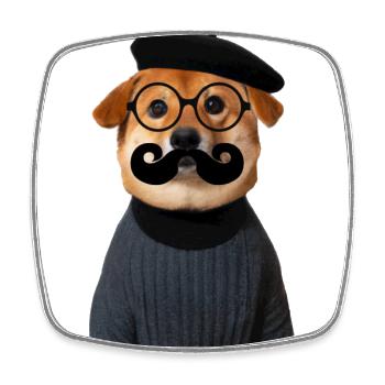 Dog Shiba Inu with beard and funny glasses - Square fridge magnet - white - Front