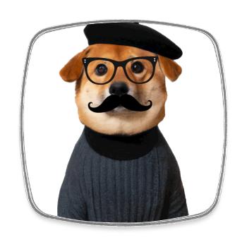 shiba inu dog funny style beard and glasses - Square fridge magnet - white - Front