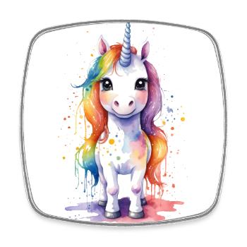 Rainbow Dreams : Aquarelle de licorne kawaii - Magnet carré - blanc - Devant