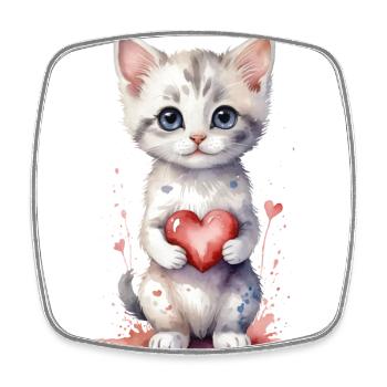 Purrfect Love - Chat avec coeur Aquarelle - Magnet carré - blanc - Devant