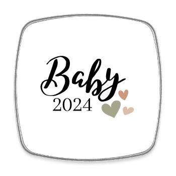 Baby 2024 Aufdruck olivgrün Herz - Viereckiger Kühlschrankmagnet - Weiß - Vorne