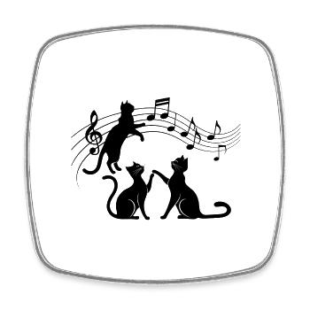 Black cats pattern playing with musical note - Square fridge magnet - white - Front