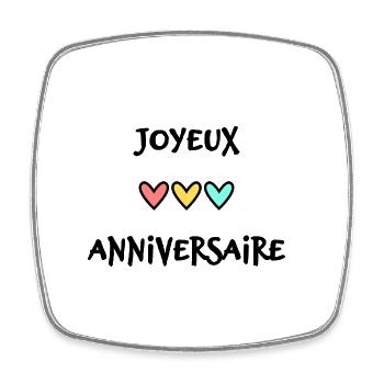 ANNIVERSAIRE. HAPPY BIRTHDAY. JOYEUX ANNIVERSAIRE. - Magnet carré - blanc - Devant