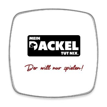 Mein Dackel tut nix. Der will nur spielen - Viereckiger Kühlschrankmagnet - Weiß - Vorne