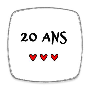 20 ANS. 20e ANNIVERSAIRE. ANNIVERSAIRE 20 ANS. 20 - Magnet carré - blanc - Devant