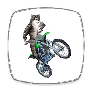 CAT RIDING A DIRT BIKE - TRAILS BIKE CAT - Square fridge magnet - white - Front