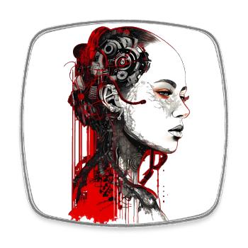 Belle femme gothique cyborg - Trash Polka Art - Magnet carré - blanc - Devant
