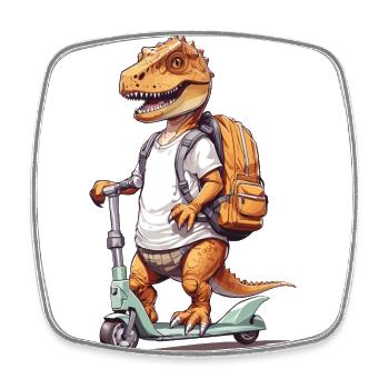 T-Rex Schüler auf Roller Schulanfang Dino Design - Viereckiger Kühlschrankmagnet - Weiß - Vorne