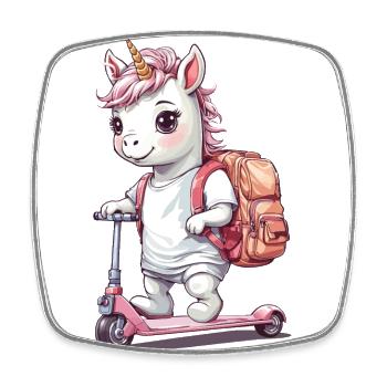 Einhorn Schüler mit Roller Design - Viereckiger Kühlschrankmagnet - Weiß - Vorne