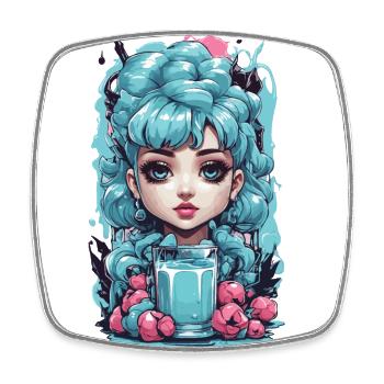 Gothic Kawaii Blueberry Milkshake Anime Stil - Viereckiger Kühlschrankmagnet - Weiß - Vorne