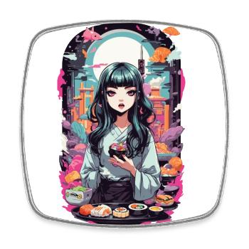 Anime e-Girl Sushi Goth Pastel Streetwear - Magnet carré - blanc - Devant
