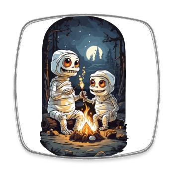 Kids Halloween Mummies Campfire Party Design - Square fridge magnet - white - Front
